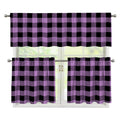 Purple Buffalo Plaid Print 3 Piece Kitchen Curtains