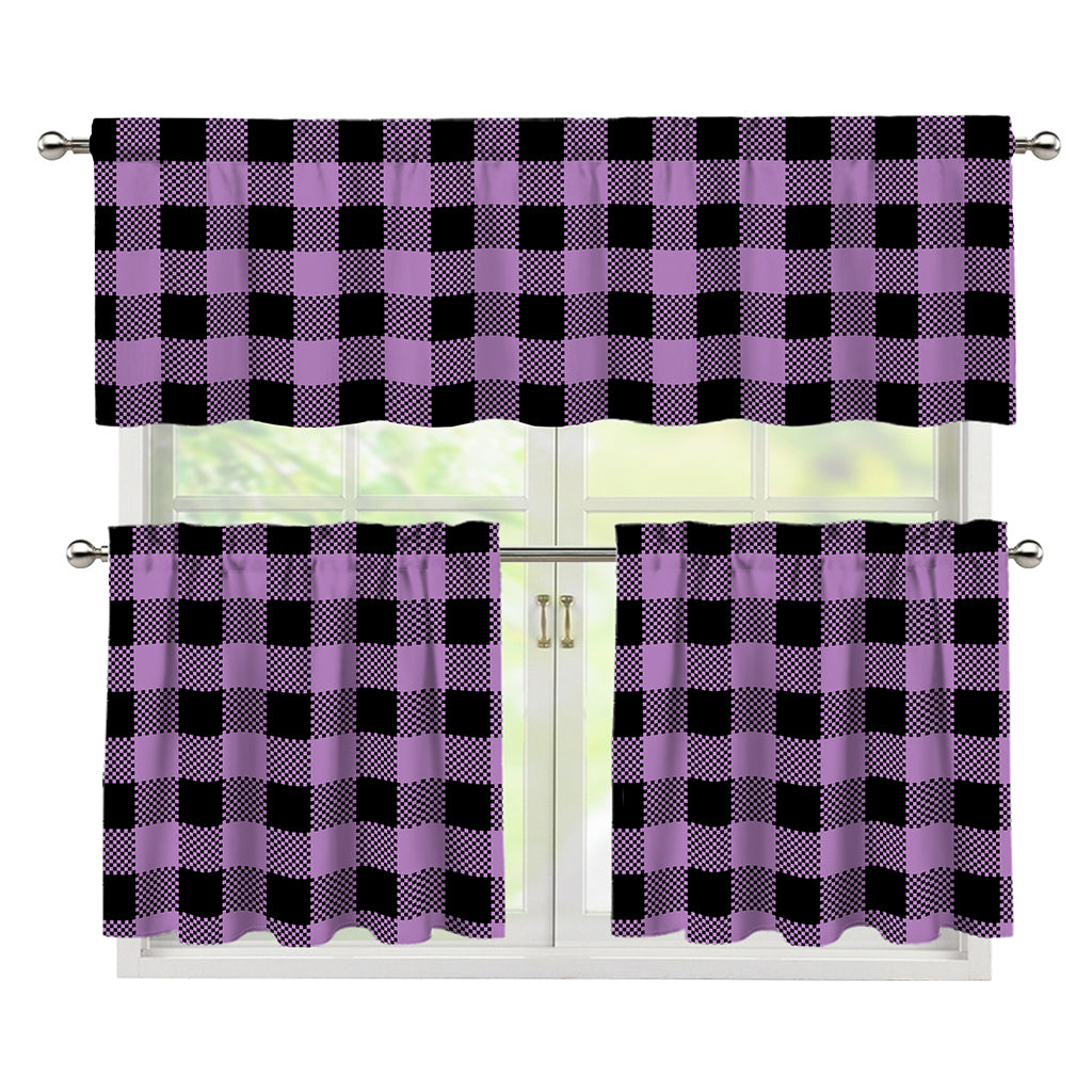Purple Buffalo Plaid Print 3 Piece Kitchen Curtains