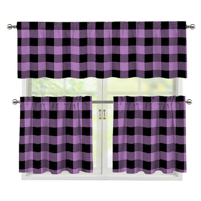 Purple Buffalo Plaid Print 3 Piece Kitchen Curtains