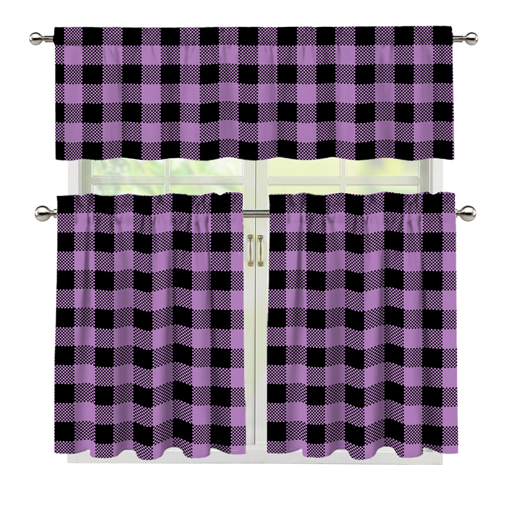 Purple Buffalo Plaid Print 3 Piece Kitchen Curtains