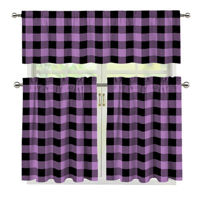 Purple Buffalo Plaid Print 3 Piece Kitchen Curtains