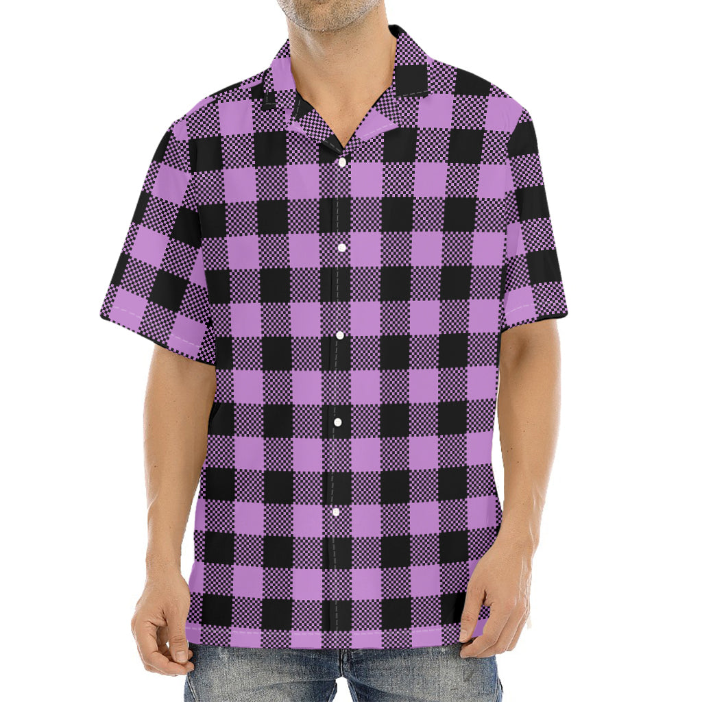 Purple Buffalo Plaid Print Aloha Shirt