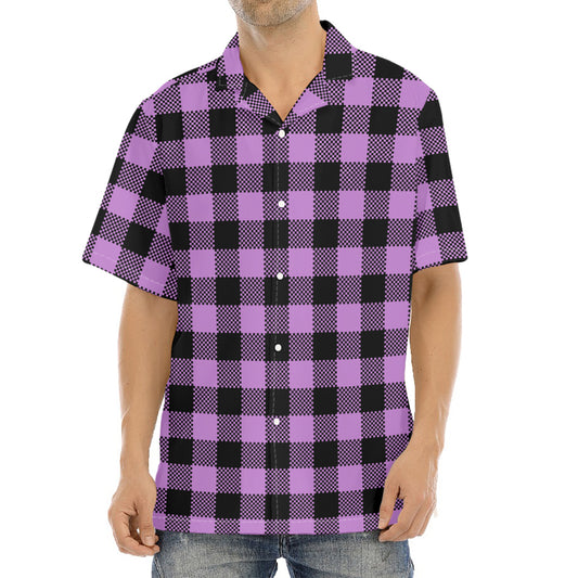 Purple Buffalo Plaid Print Aloha Shirt