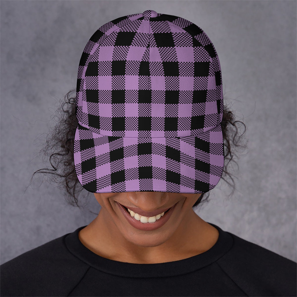 Purple Buffalo Plaid Print Baseball Cap