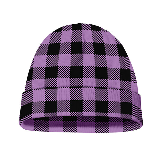 Purple Buffalo Plaid Print Beanie