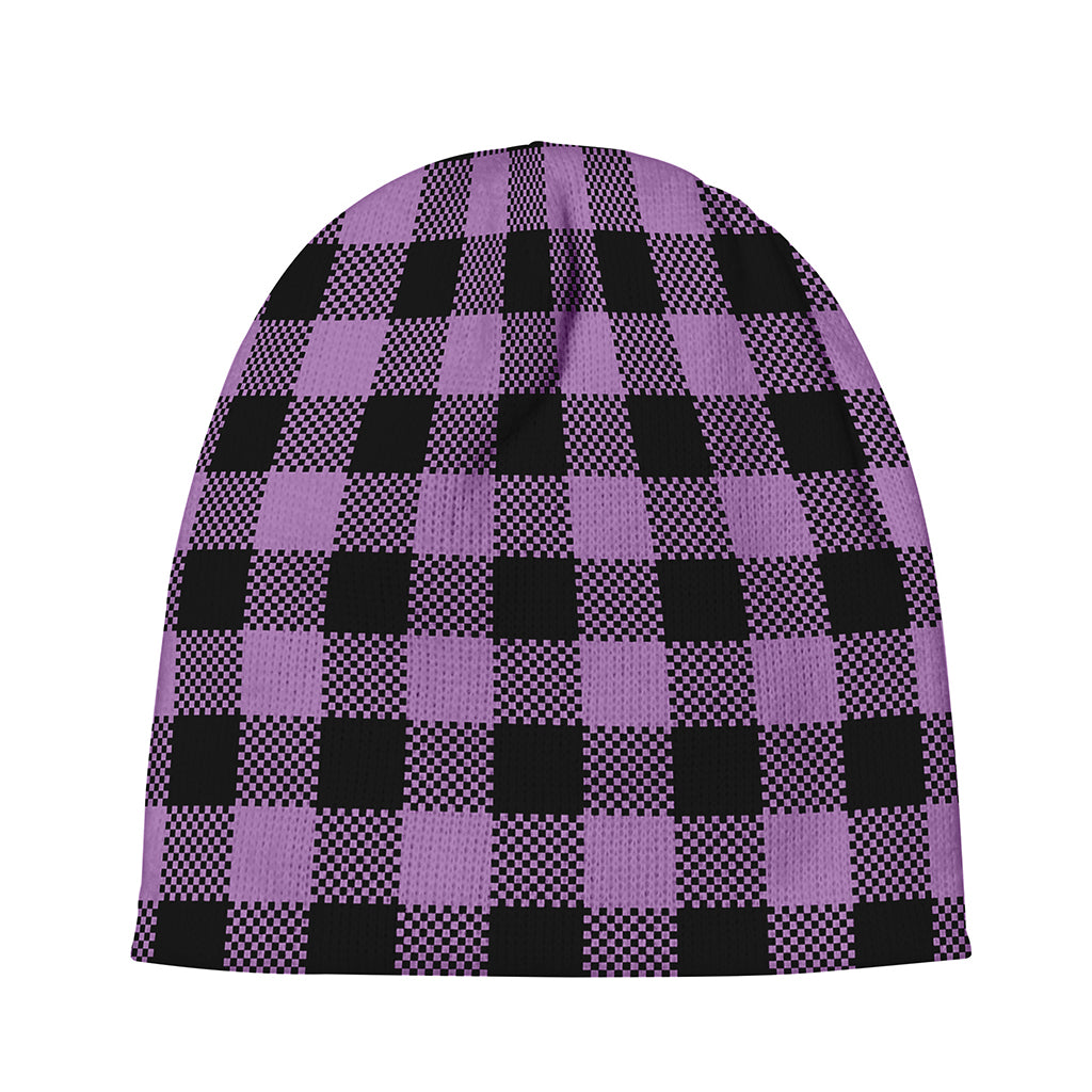 Purple Buffalo Plaid Print Beanie