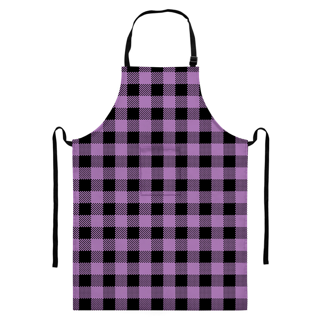 Purple Buffalo Plaid Print Bib Apron With Pocket
