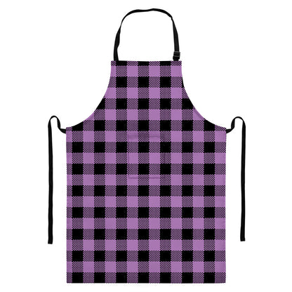 Purple Buffalo Plaid Print Bib Apron With Pocket