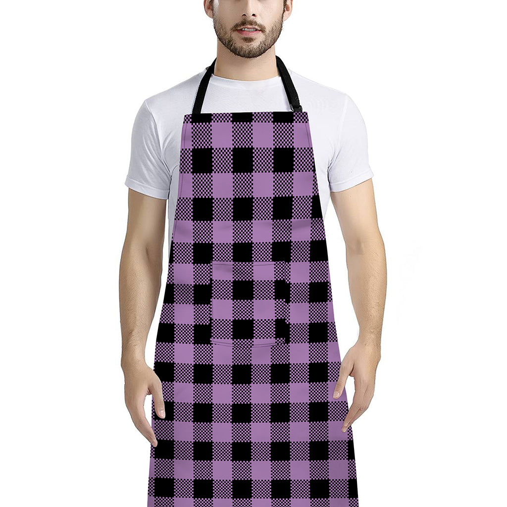 Purple Buffalo Plaid Print Bib Apron With Pocket