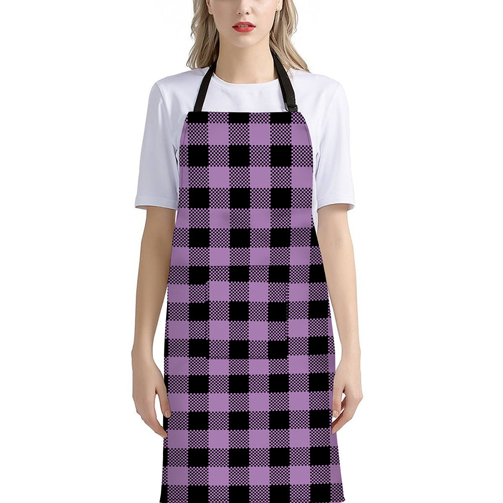 Purple Buffalo Plaid Print Bib Apron With Pocket