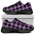Purple Buffalo Plaid Print Black Chunky Shoes