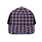 Purple Buffalo Plaid Print Black Mesh Trucker Cap