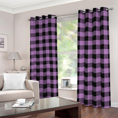 Purple Buffalo Plaid Print Blackout Grommet Curtains