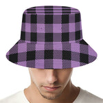 Purple Buffalo Plaid Print Bucket Hat