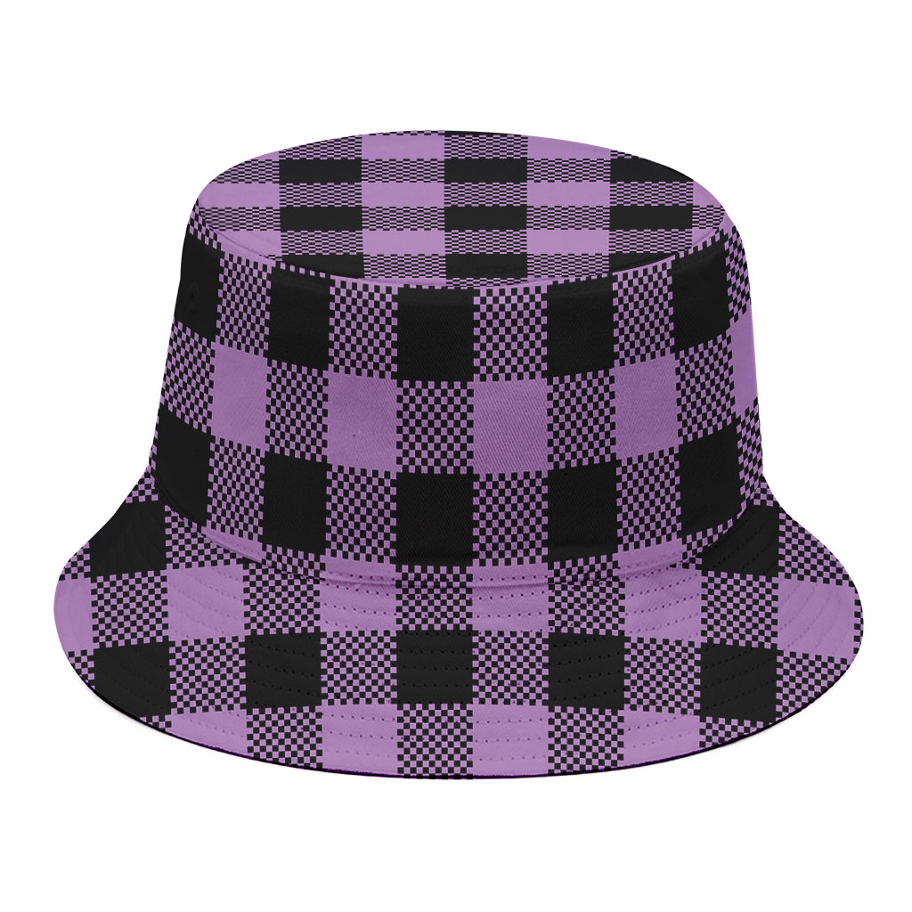 Purple Buffalo Plaid Print Bucket Hat