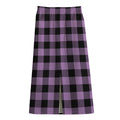 Purple Buffalo Plaid Print Cotton Front Slit Maxi Skirt