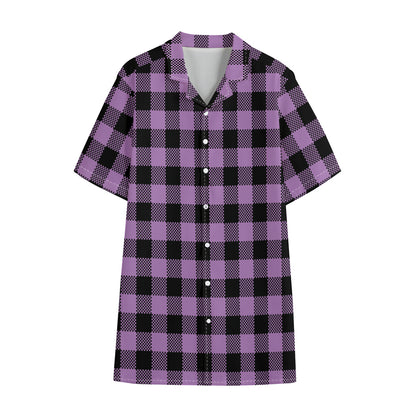Purple Buffalo Plaid Print Cotton Hawaiian Shirt