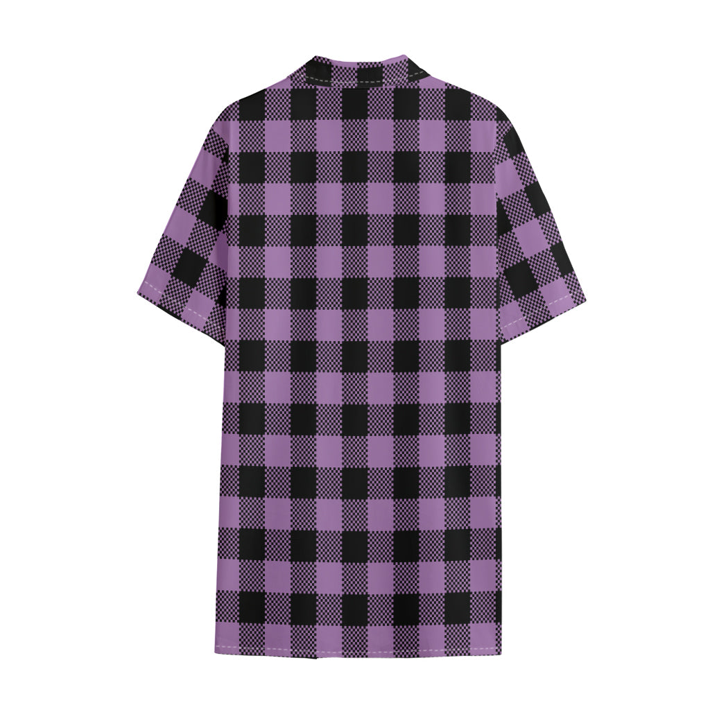 Purple Buffalo Plaid Print Cotton Hawaiian Shirt