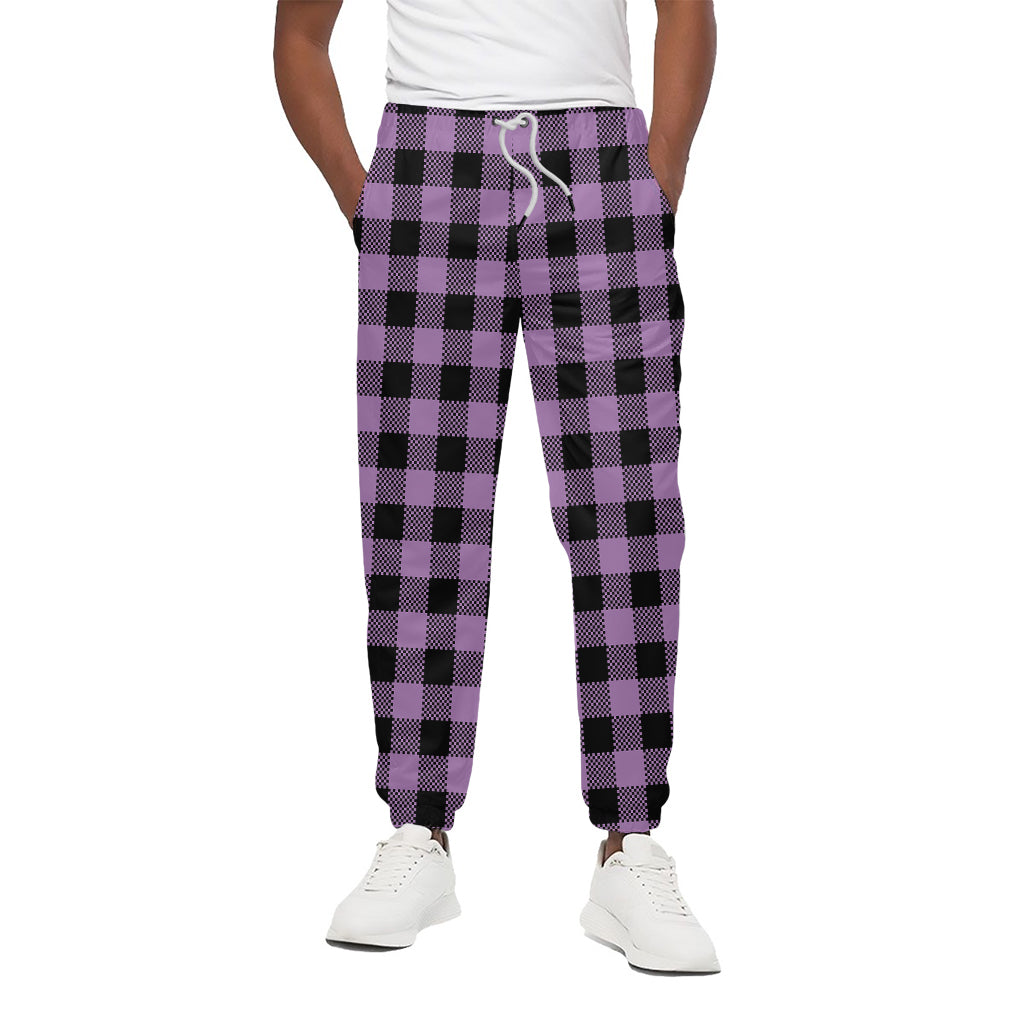 Purple Buffalo Plaid Print Cotton Pants