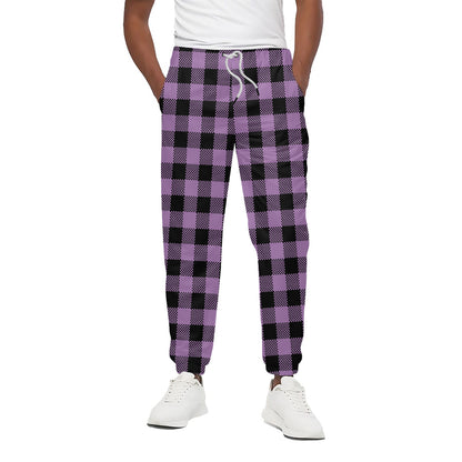 Purple Buffalo Plaid Print Cotton Pants
