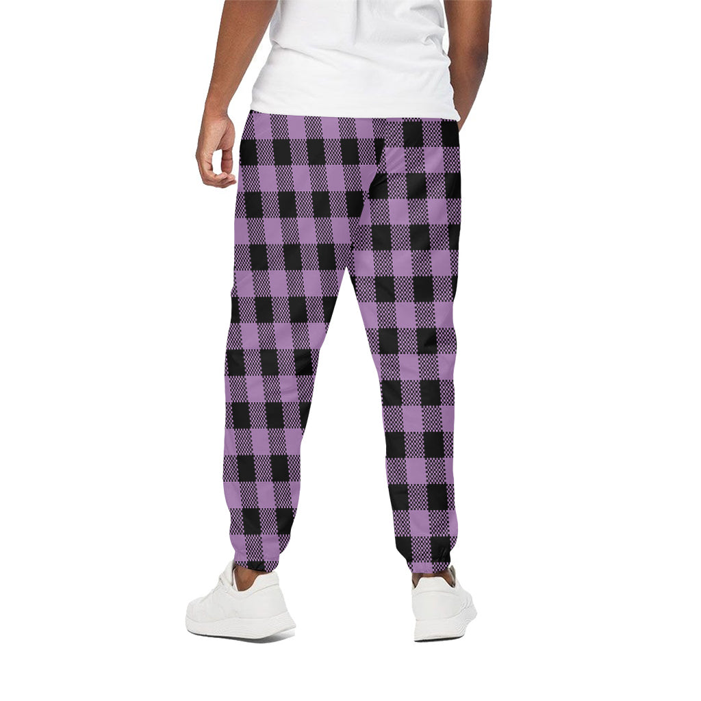 Purple Buffalo Plaid Print Cotton Pants