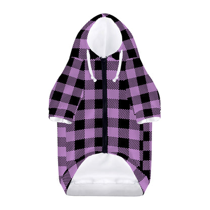 Purple Buffalo Plaid Print Dog Zip Up Hoodie