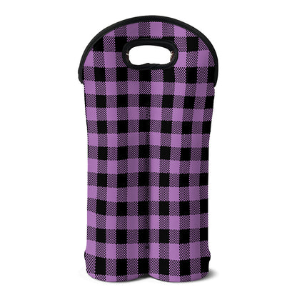 Purple Buffalo Plaid Print Double Neoprene Wine Tote