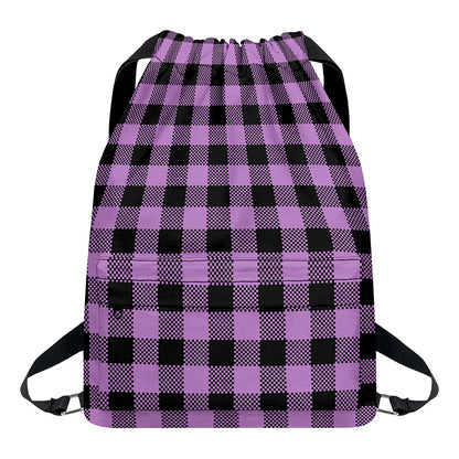 Purple Buffalo Plaid Print Drawstring Backpack
