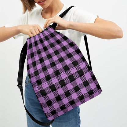 Purple Buffalo Plaid Print Drawstring Backpack