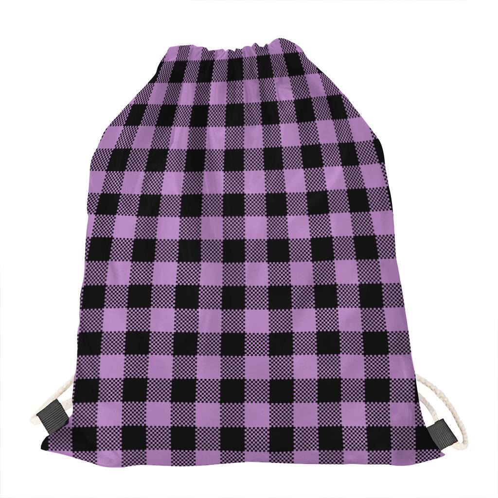 Purple Buffalo Plaid Print Drawstring Bag