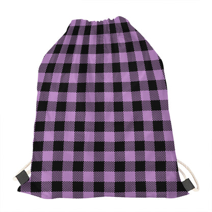Purple Buffalo Plaid Print Drawstring Bag