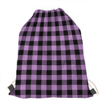 Purple Buffalo Plaid Print Drawstring Bag