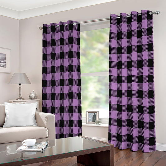 Purple Buffalo Plaid Print Extra Wide Grommet Curtains