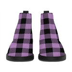 Purple Buffalo Plaid Print Flat Ankle Boots