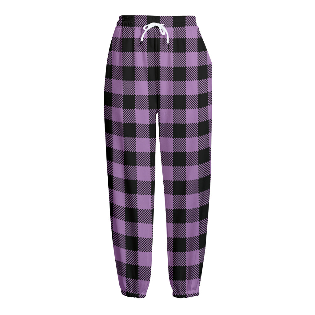 Purple Buffalo Plaid Print Fleece Lined Knit Pants