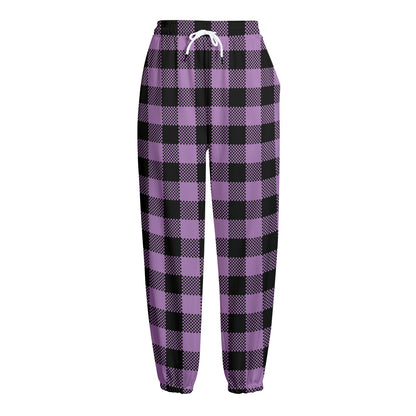 Purple Buffalo Plaid Print Fleece Lined Knit Pants