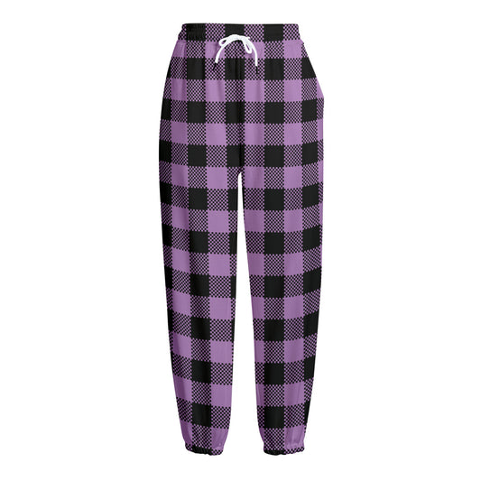 Purple Buffalo Plaid Print Fleece Lined Knit Pants