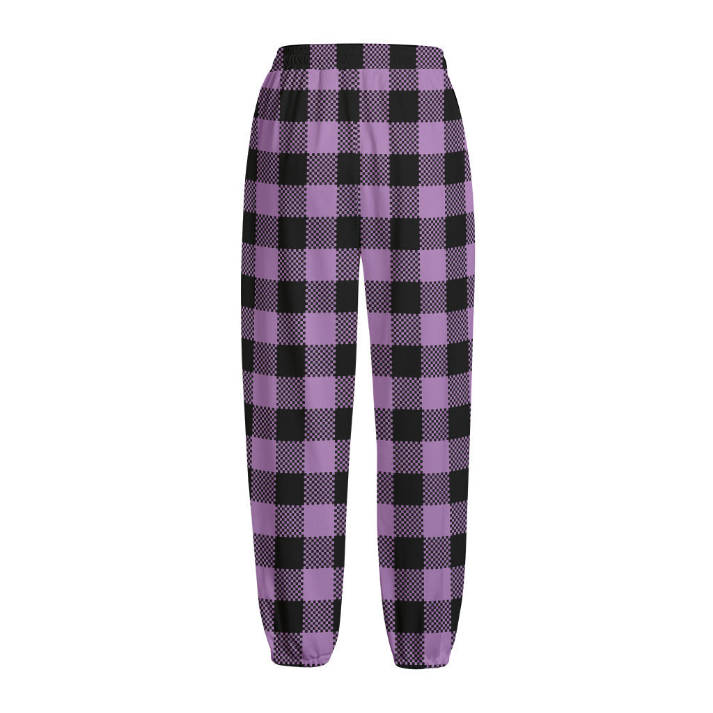 Purple Buffalo Plaid Print Fleece Lined Knit Pants