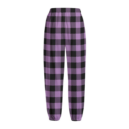Purple Buffalo Plaid Print Fleece Lined Knit Pants