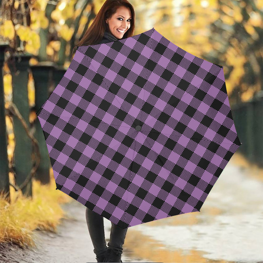 Purple Buffalo Plaid Print Foldable Umbrella