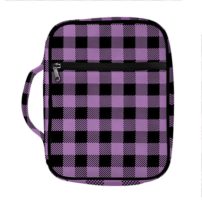 Purple Buffalo Plaid Print Front Pocket Bible Bag
