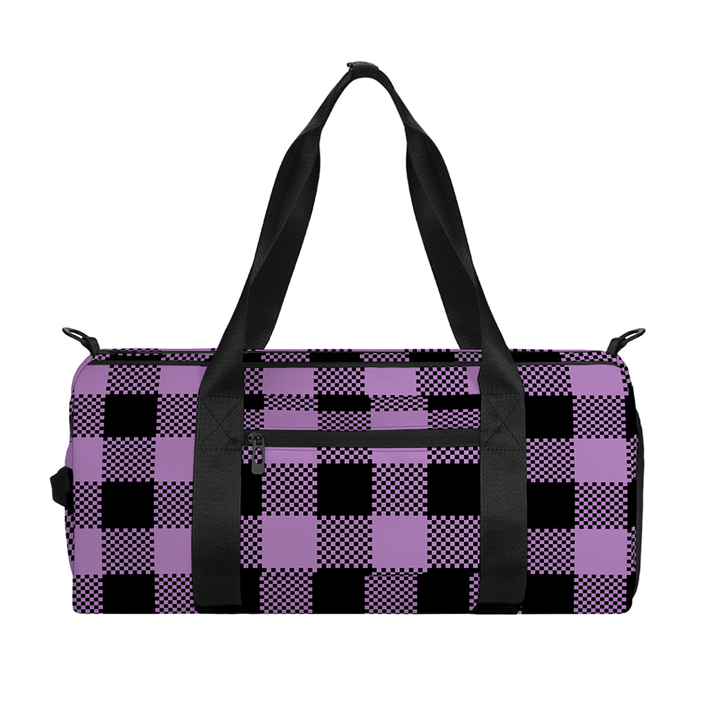 Purple Buffalo Plaid Print Gym Bag