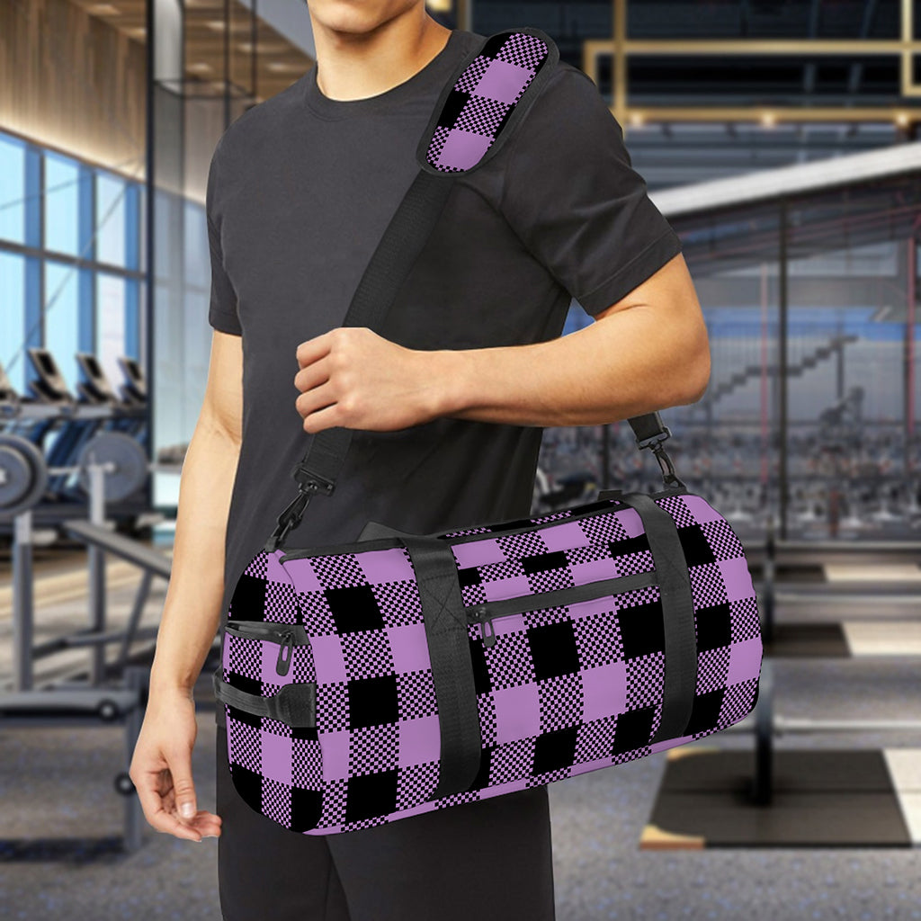 Purple Buffalo Plaid Print Gym Bag