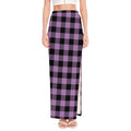 Purple Buffalo Plaid Print High Slit Maxi Skirt