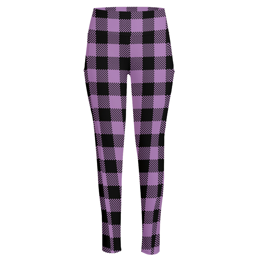 Purple Buffalo Plaid Print High-Waisted Pocket Leggings