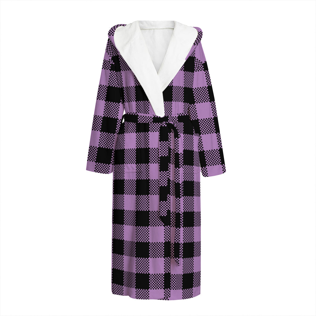 Purple Buffalo Plaid Print Hooded Bathrobe