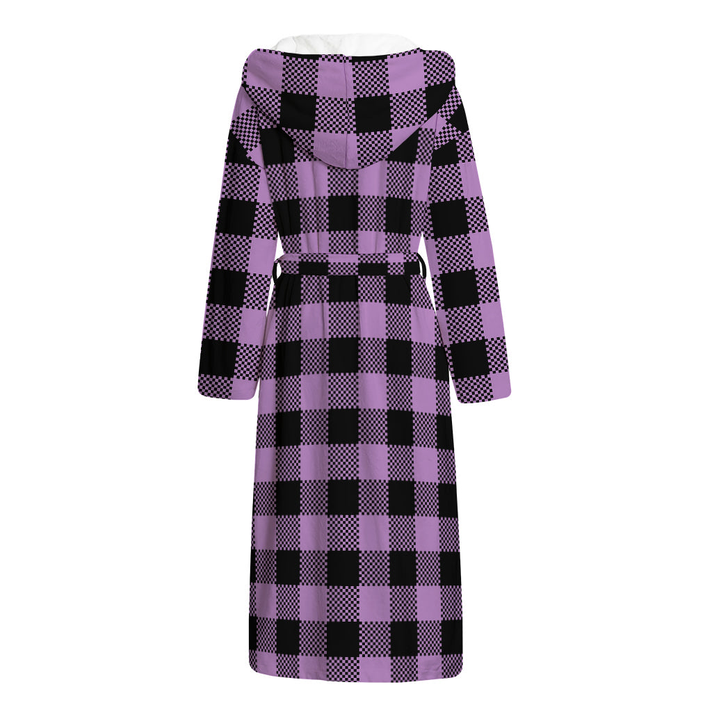 Purple Buffalo Plaid Print Hooded Bathrobe