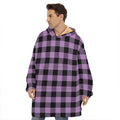 Purple Buffalo Plaid Print Hoodie Blanket