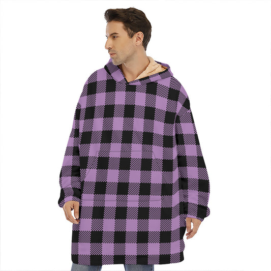 Purple Buffalo Plaid Print Hoodie Blanket