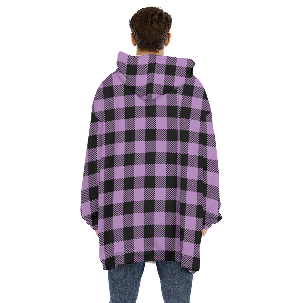 Purple Buffalo Plaid Print Hoodie Blanket